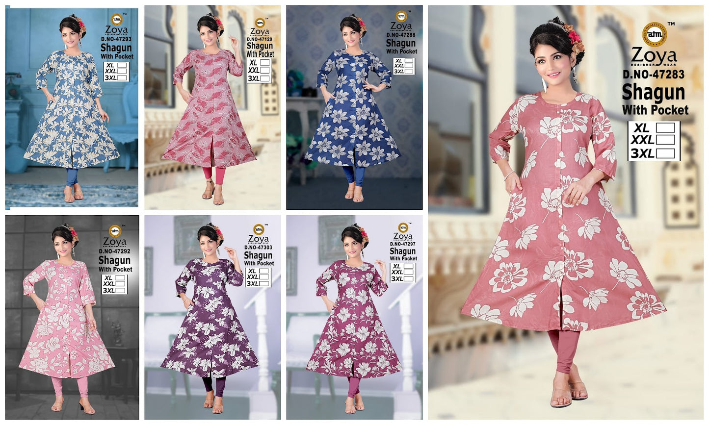 Shagun 1403 Zoya Rayon Kurti With Pocket Manufacturer