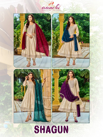 Shagun Aanchi Vichitra Silk Readymade Anarkali Suits Supplier India