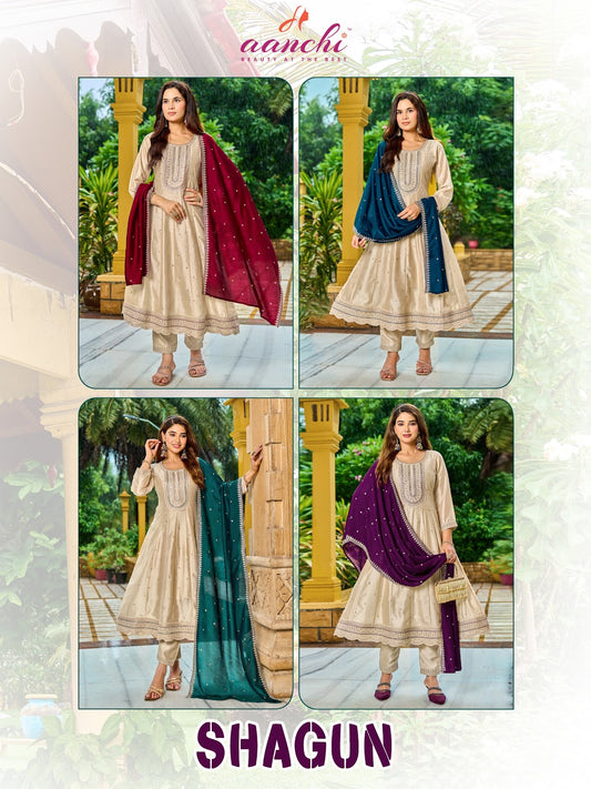 Shagun Aanchi Vichitra Silk Readymade Anarkali Suits Supplier India