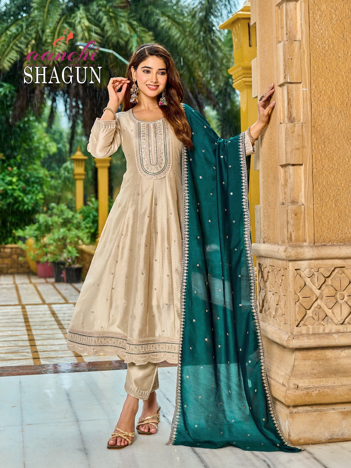 Shagun Aanchi Vichitra Silk Readymade Anarkali Suits Supplier India