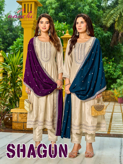 Shagun Aanchi Vichitra Silk Readymade Anarkali Suits Supplier India