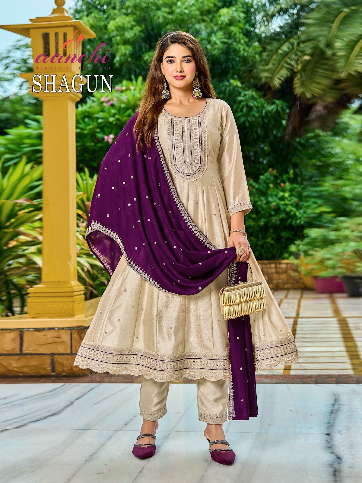 Shagun Aanchi Vichitra Silk Readymade Anarkali Suits Supplier India