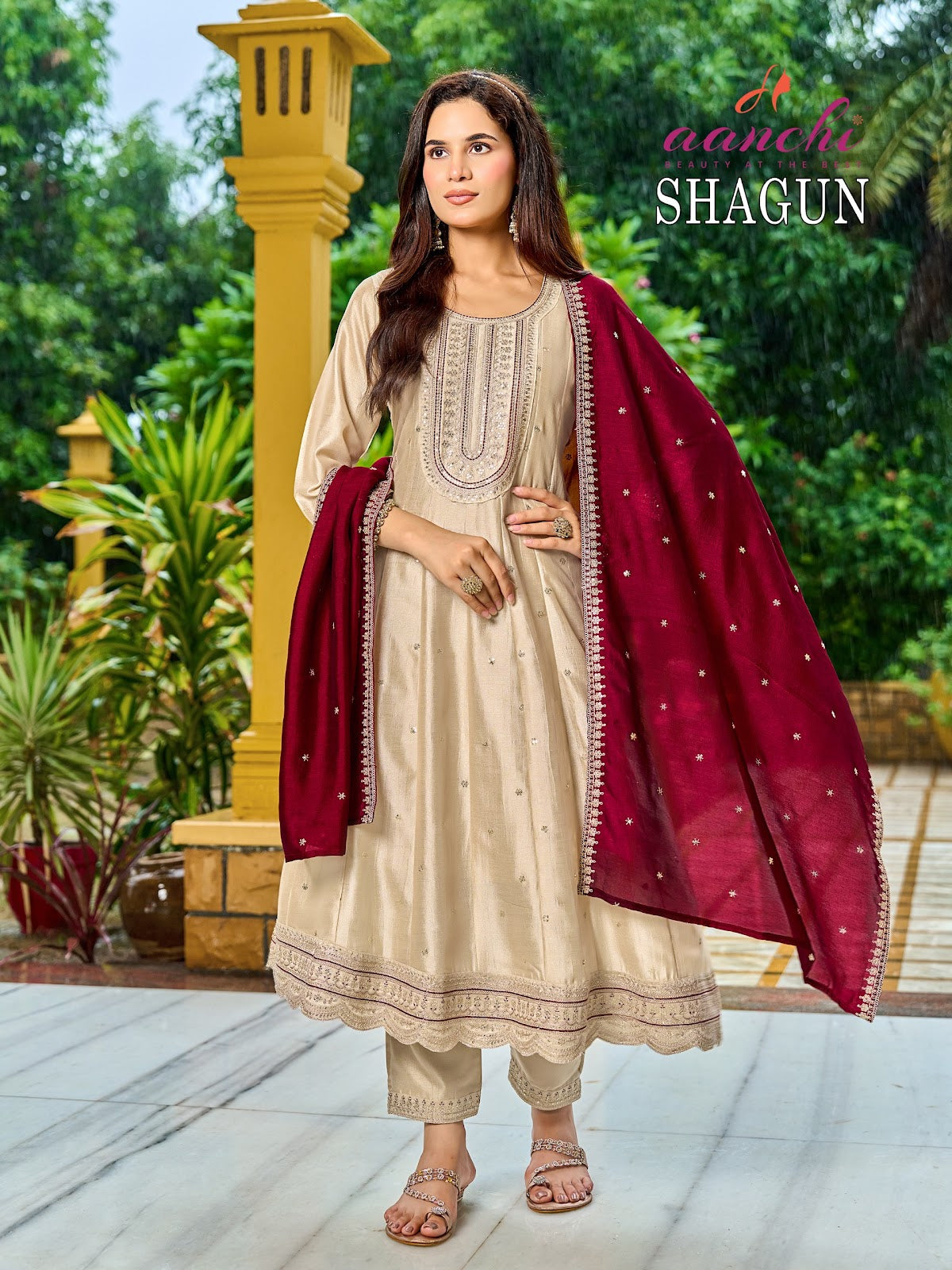 Shagun Aanchi Vichitra Silk Readymade Anarkali Suits Supplier India