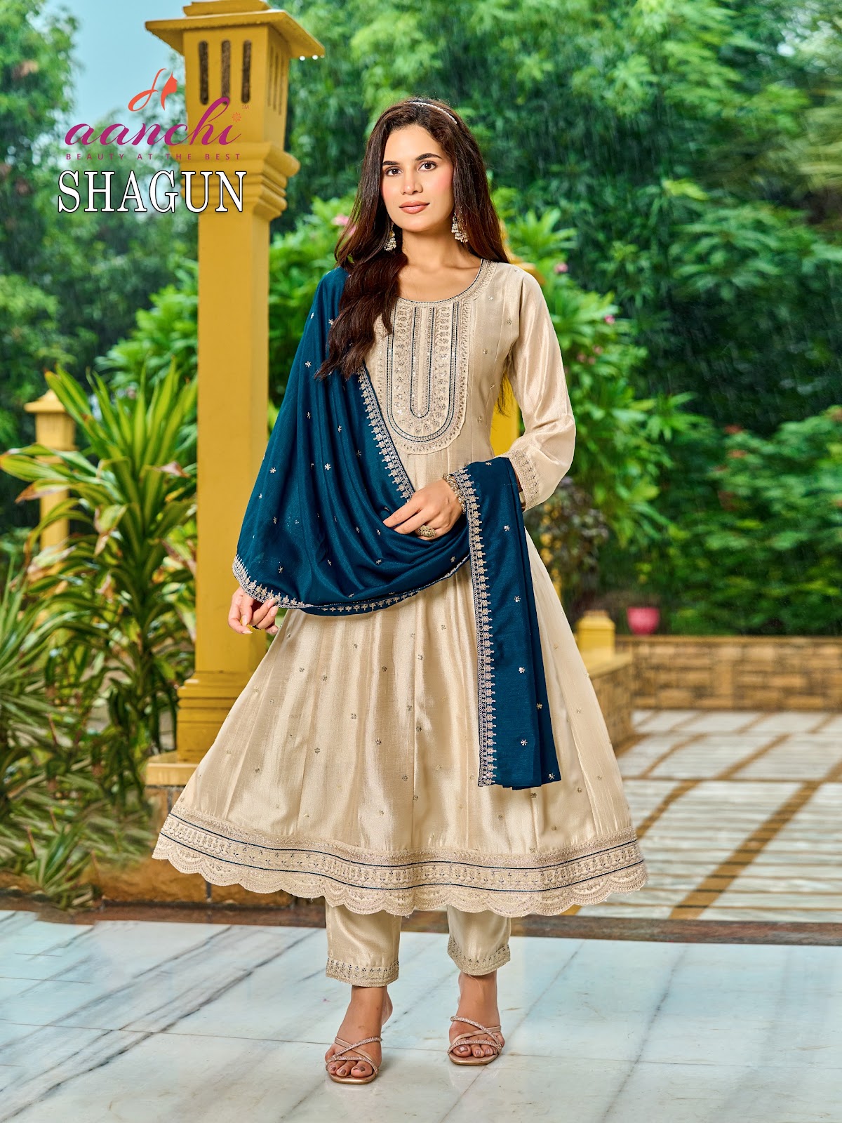 Shagun Aanchi Vichitra Silk Readymade Anarkali Suits Supplier India