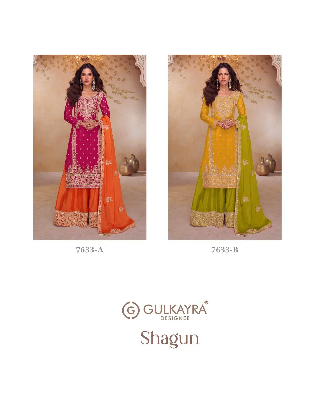 Shagun Gulkayra Designer Chinnon Readymade Plazzo Style Suits Exporter Gujarat
