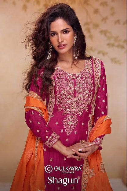 Shagun Gulkayra Designer Chinnon Readymade Plazzo Style Suits Exporter Gujarat