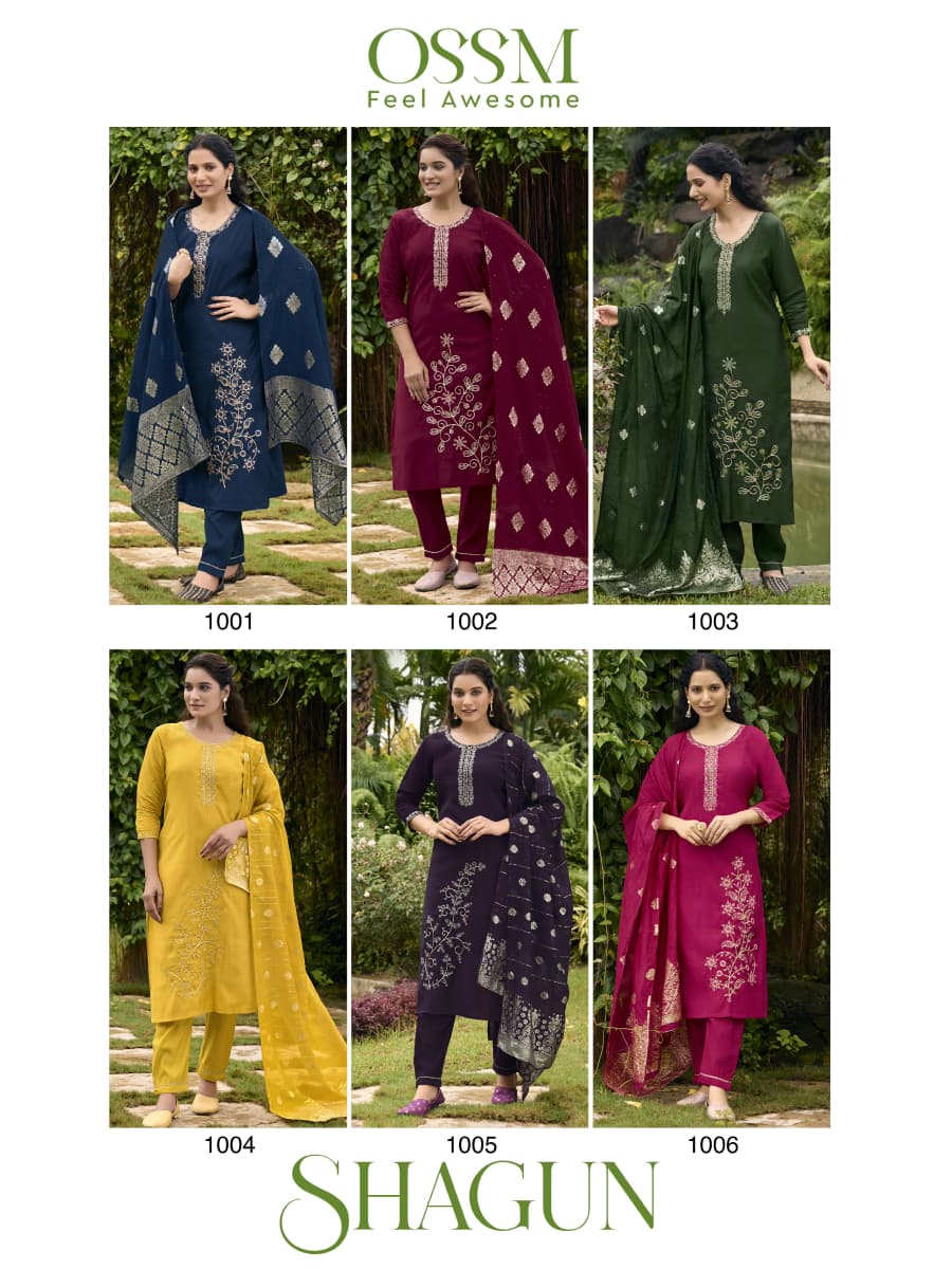 Shagun Ossm Roman Silk Readymade Pant Style Suits Wholesale Price