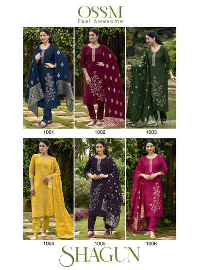 Shagun Ossm Roman Silk Readymade Pant Style Suits Wholesale Price