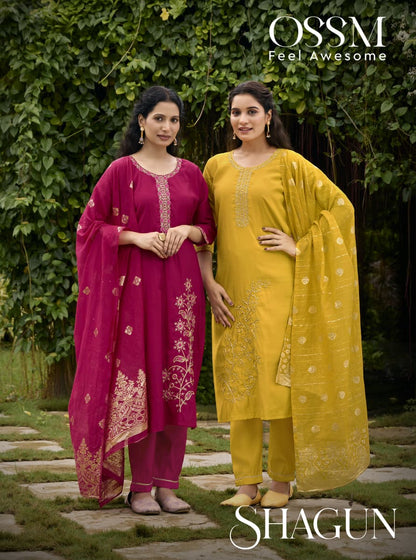 Shagun Ossm Roman Silk Readymade Pant Style Suits Wholesale Price