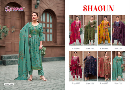 Shagun Poonam Creation Heavy Reyon Readymade Pant Style Suits Exporter Gujarat