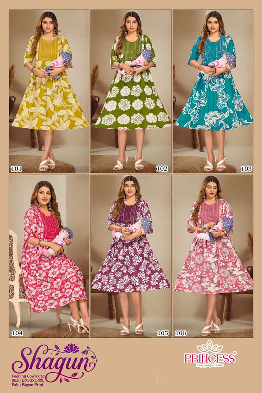 Shagun Princess Creation Rayon Feeding Kurtis Manufacturer Gujarat