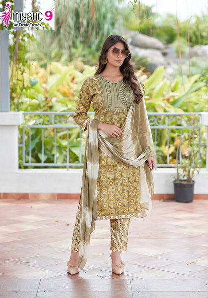 Shagun Vol 12 Mystic 9 Rayon Capsule Readymade Pant Style Suits Exporter Ahmedabad