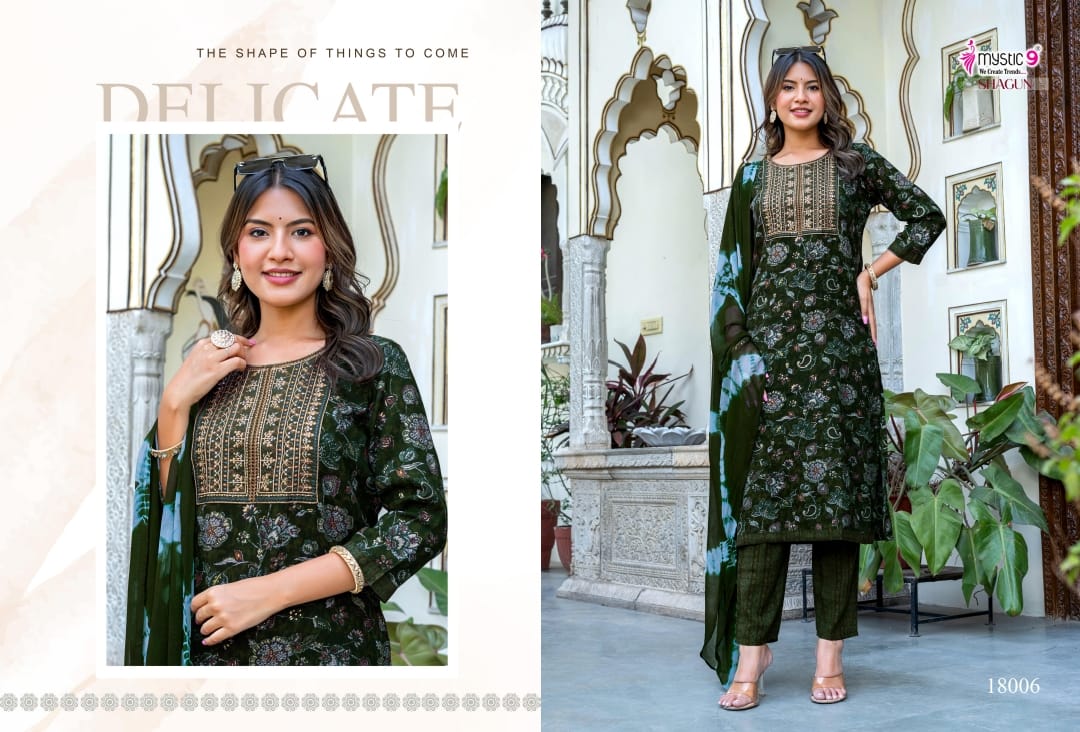 Shagun Vol 18 Mystic 9 Rayon Capsule Readymade Pant Style Suits Exporter