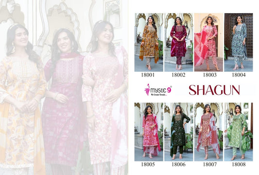 Shagun Vol 18 Mystic 9 Rayon Capsule Readymade Pant Style Suits Exporter