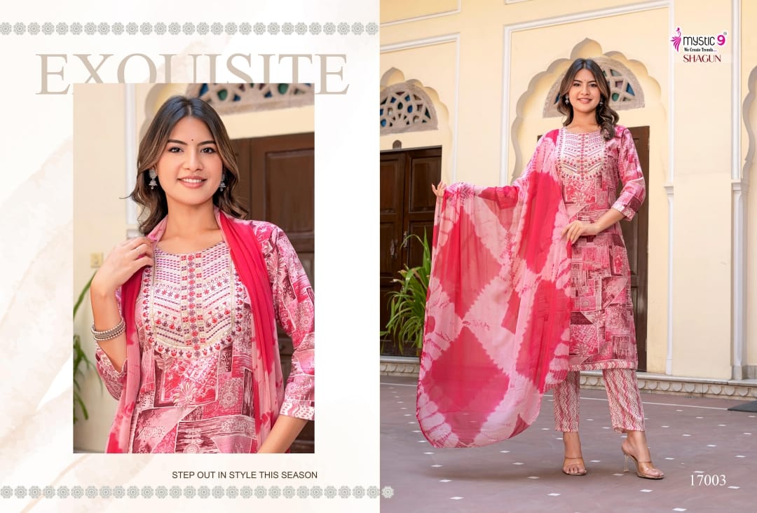 Shagun Vol 18 Mystic 9 Rayon Capsule Readymade Pant Style Suits Exporter