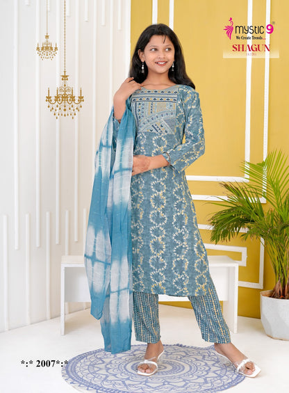 Shagun Vol 2 Mystic 9 Rayon Girls Readymade Pant Suits Manufacturer Ahmedabad