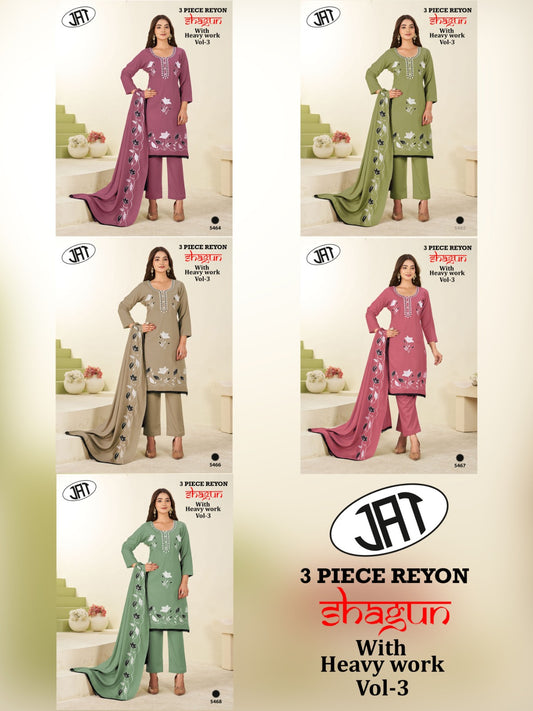 Shagun Vol 3 Jay Ambe Rayon Pant Style Suits Supplier India