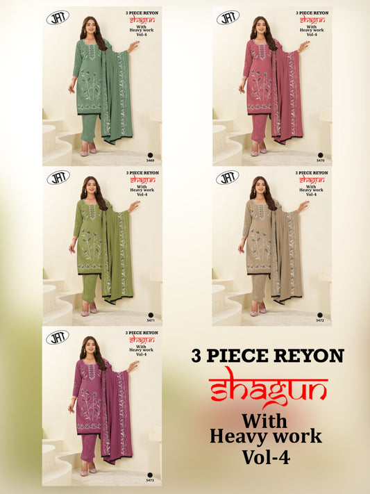 Shagun Vol 4 Jay Ambe Rayon Pant Style Suits Manufacturer India