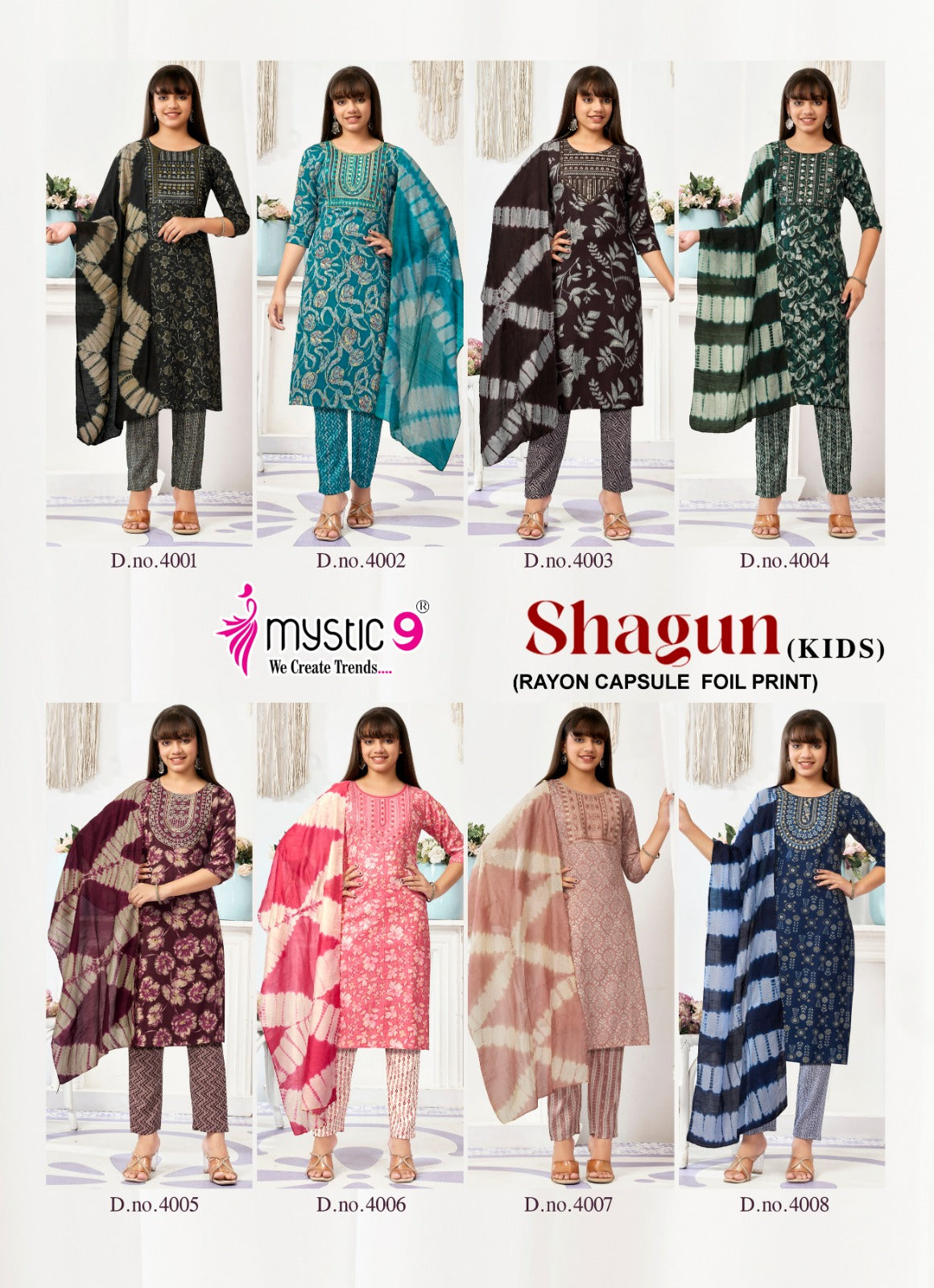Shagun Vol 4 Mystic 9 Rayon Capsule Girls Readymade Pant Suits Wholesale