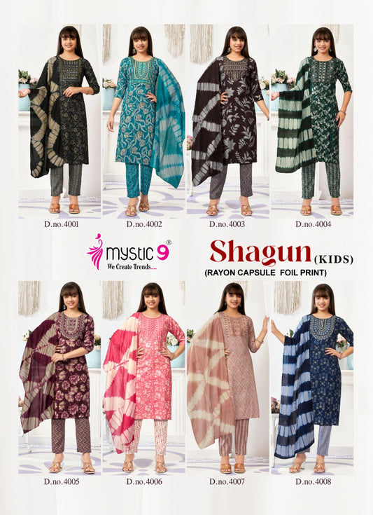 Shagun Vol 4 Mystic 9 Rayon Capsule Girls Readymade Pant Suits Wholesale