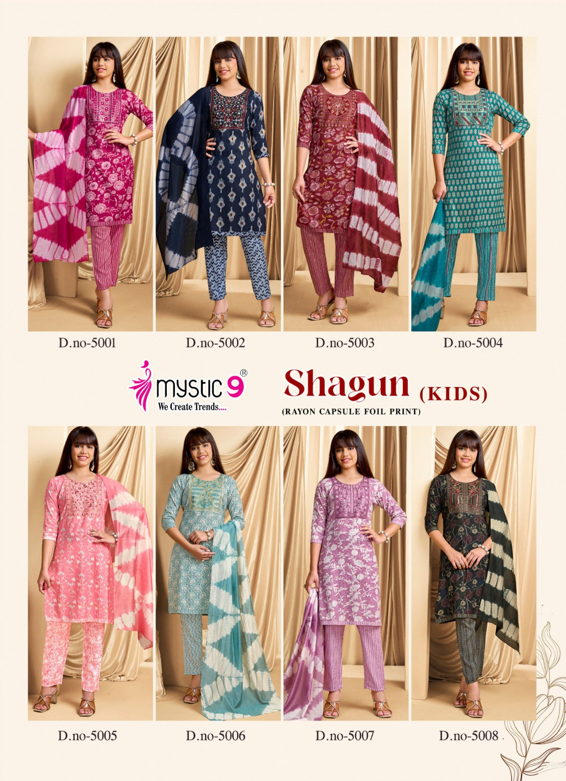 Shagun Vol 5 Mystic 9 Rayon Girls Readymade Pant Suits Manufacturer India