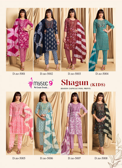Shagun Vol 5 Mystic 9 Rayon Girls Readymade Pant Suits Manufacturer India