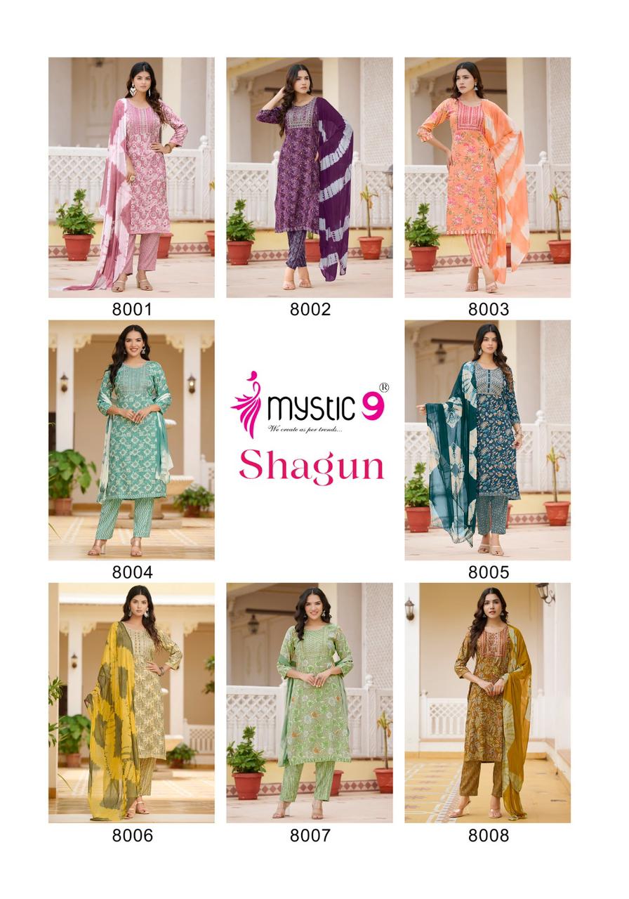 Shagun Vol 8 Mystic 9 Rayon Capsule Readymade Pant Style Suits Wholesaler