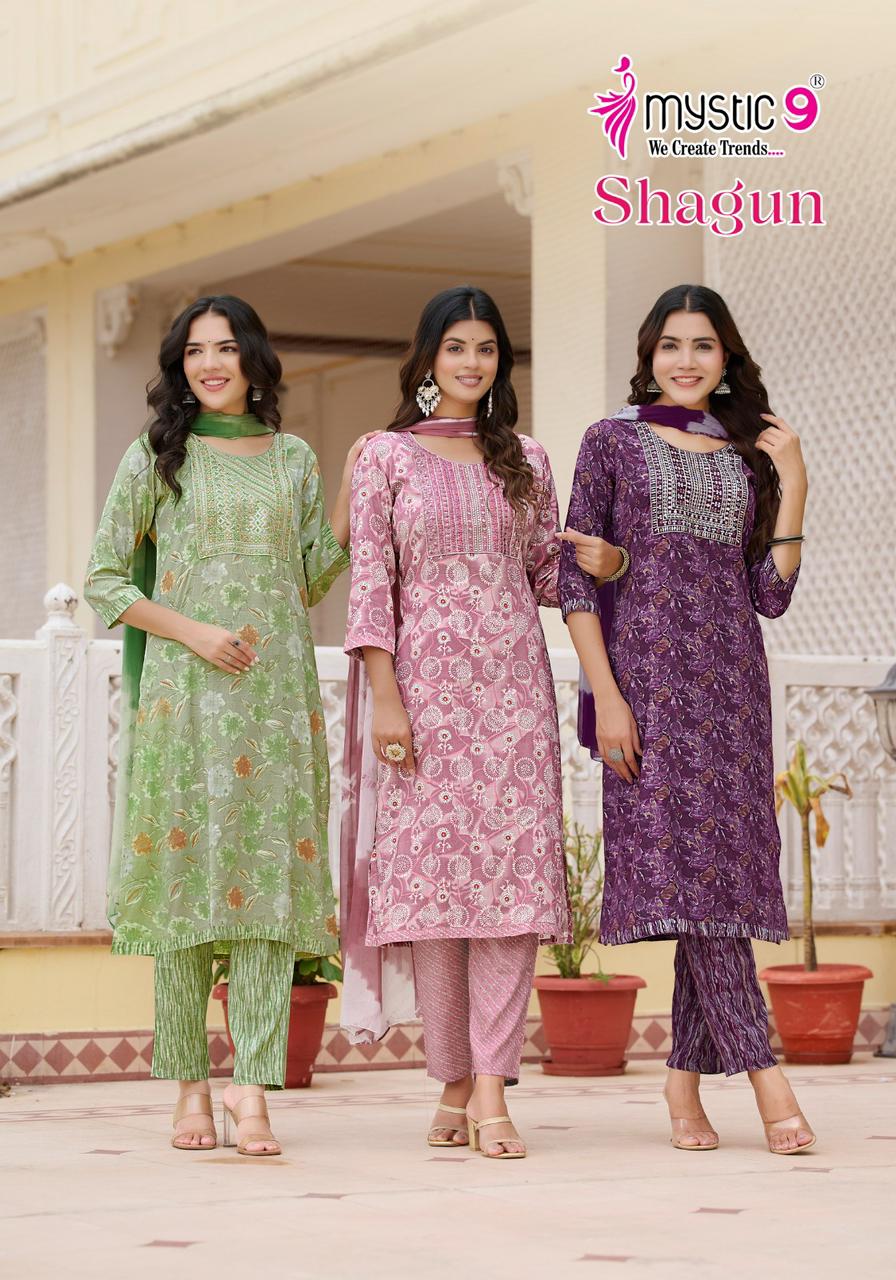 Shagun Vol 8 Mystic 9 Rayon Capsule Readymade Pant Style Suits Wholesaler