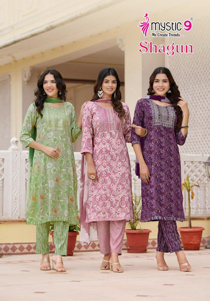Shagun Vol 8 Mystic 9 Rayon Capsule Readymade Pant Style Suits Wholesaler