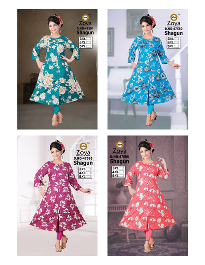 Shagun Zoya Rayon Plus Size Kurtis Manufacturer Gujarat