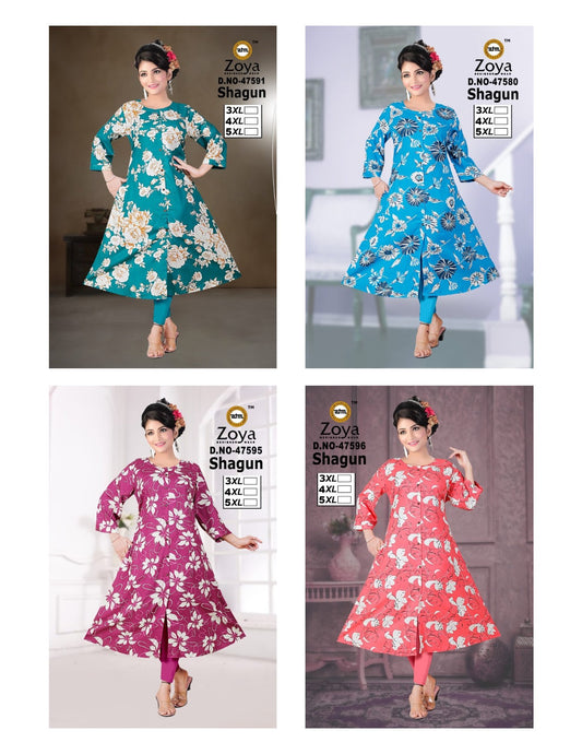 Shagun Zoya Rayon Plus Size Kurtis Manufacturer Gujarat