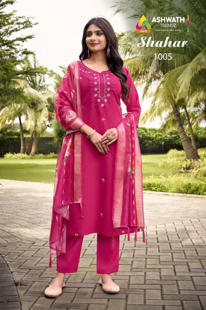 Shahar Ashwath Roman Silk Readymade Pant Style Suits Exporter India