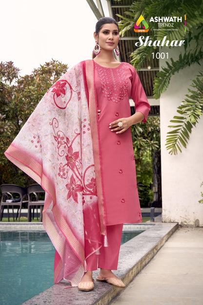 Shahar Ashwath Roman Silk Readymade Pant Style Suits Exporter India