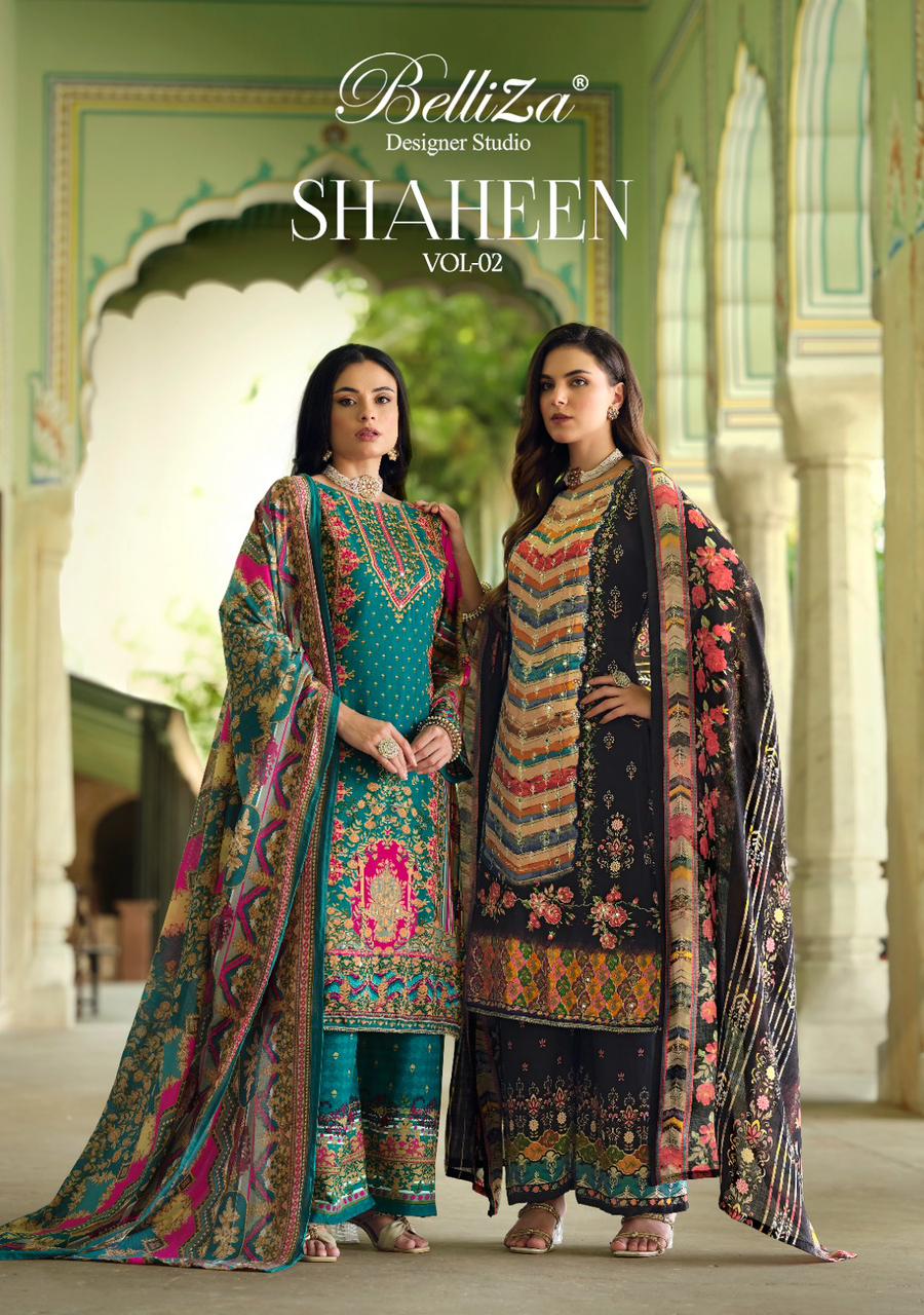 Shaheen Vol 2 Belliza Designer Studio Viscose Rayon Karachi Salwar Suits Exporter Ahmedabad