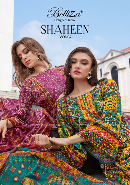 Shaheen Vol 4 Belliza Designer Studio Viscose Rayon Karachi Salwar Suits Wholesale Rate