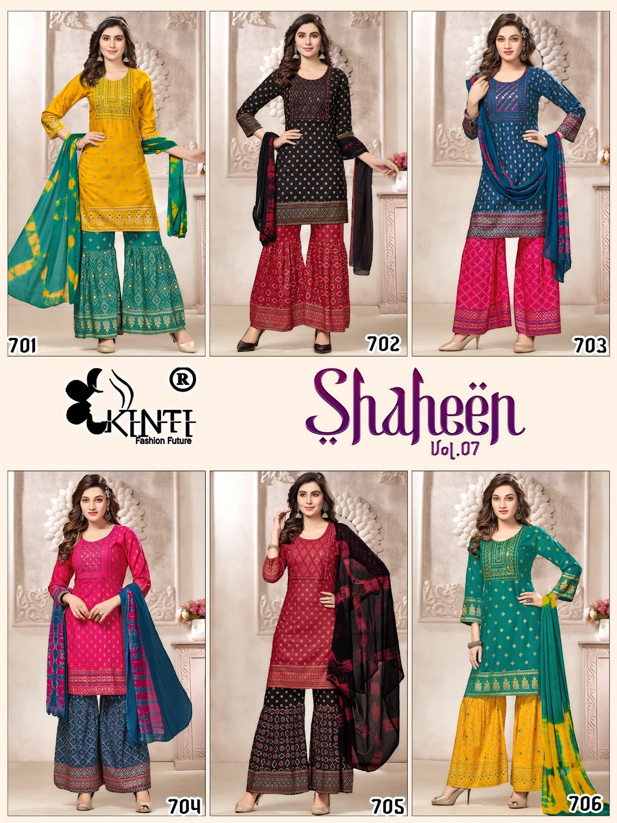 Shaheen Vol 7 Kinti Heavy Rayon Readymade Sharara Suits Supplier Gujarat