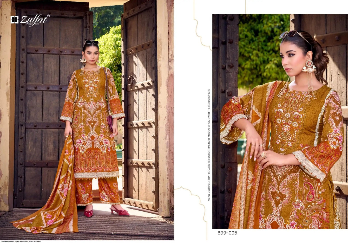 Shaheena Zulfat Designer Rayon Pakistani Salwar Suits Wholesaler