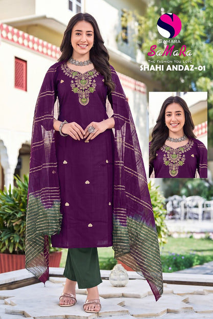 Shahi Andaz 01 Samara Vertican Readymade Pant Style Suits Wholesaler