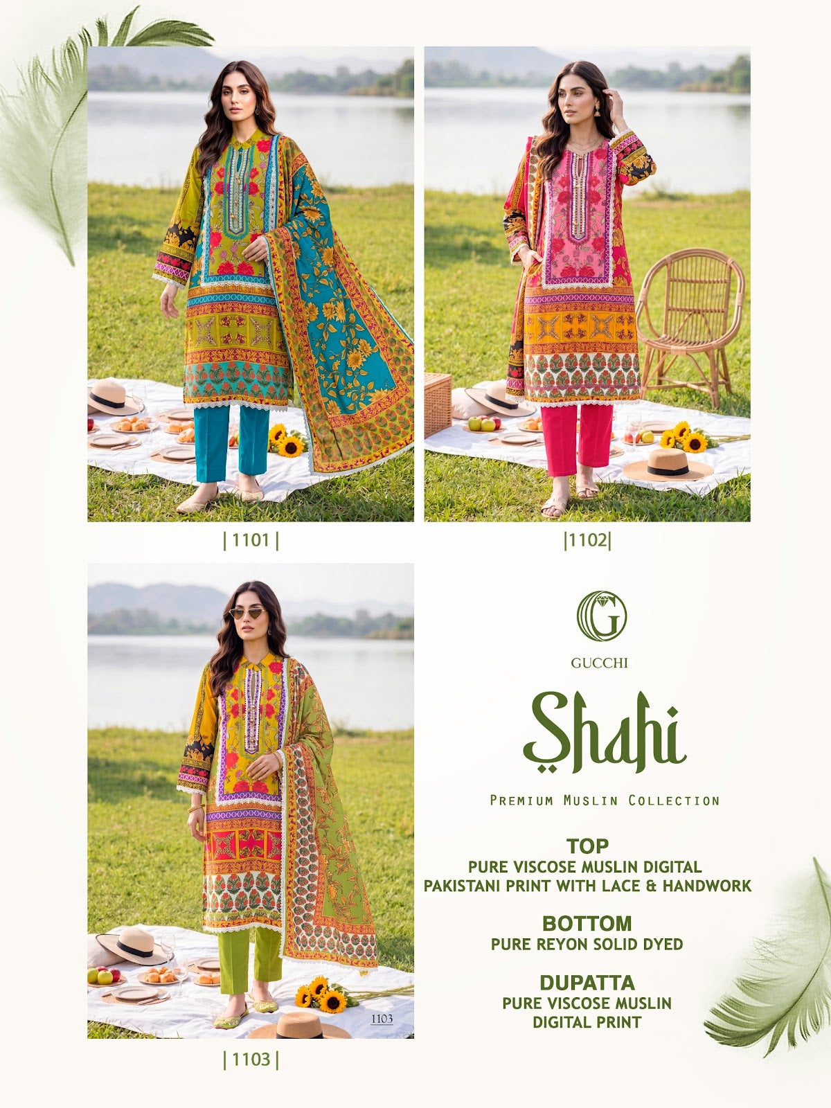 Shahi Gucchi Viscose Muslin Pakistani Readymade Suits Wholesale Price