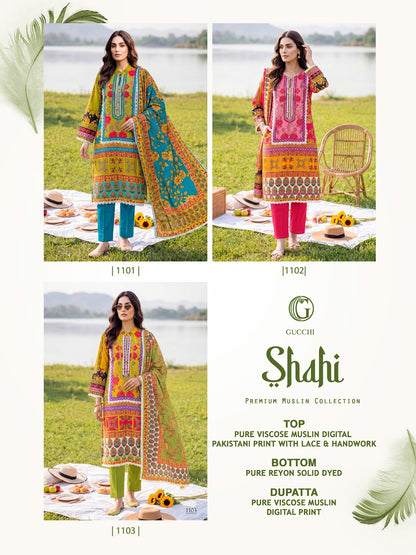 Shahi Gucchi Viscose Muslin Pakistani Readymade Suits Wholesale Price