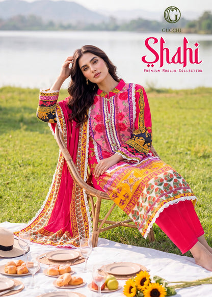 Shahi Gucchi Viscose Muslin Pakistani Readymade Suits Wholesale Price
