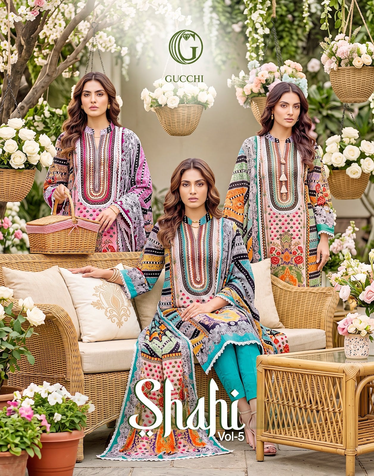 Shahi Vol 5 Gucchi Viscose Muslin Pakistani Readymade Suits Wholesaler Ahmedabad