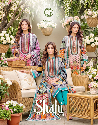Shahi Vol 5 Gucchi Viscose Muslin Pakistani Readymade Suits Wholesaler Ahmedabad