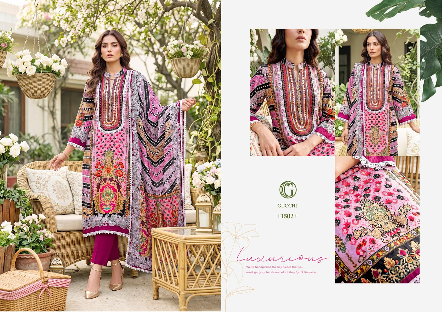 Shahi Vol 5 Gucchi Viscose Muslin Pakistani Readymade Suits Wholesaler Ahmedabad