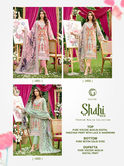 Shahi Vol 6 Gucchi Viscose Muslin Pakistani Readymade Suits Wholesale Price