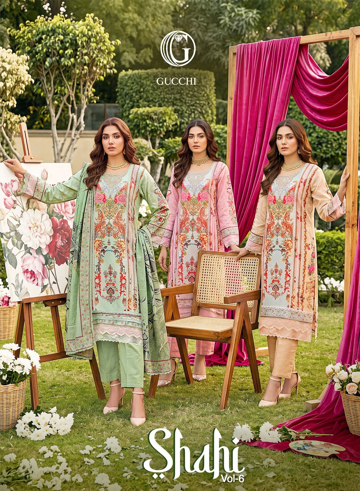 Shahi Vol 6 Gucchi Viscose Muslin Pakistani Readymade Suits Wholesale Price