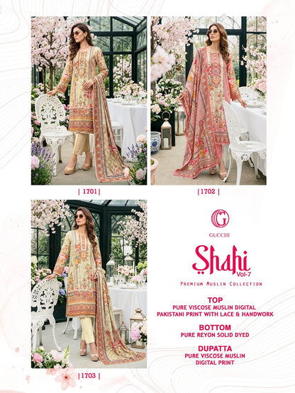 Shahi Vol 7 Gucchi Viscose Muslin Pakistani Readymade Suits Manufacturer India