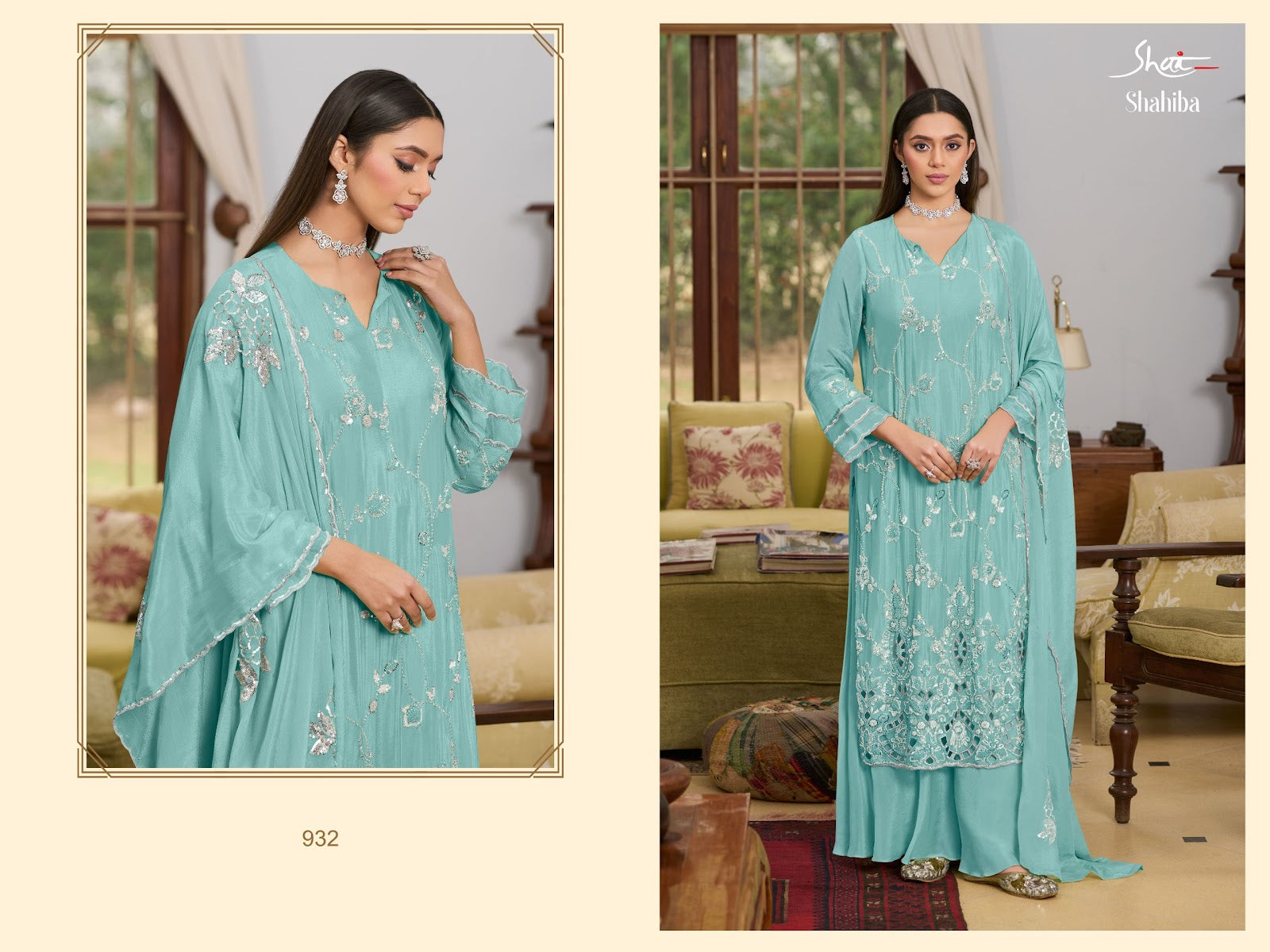 Shahiba Jay Vijay Shai Chinnon Pant Style Suits Wholesale Price