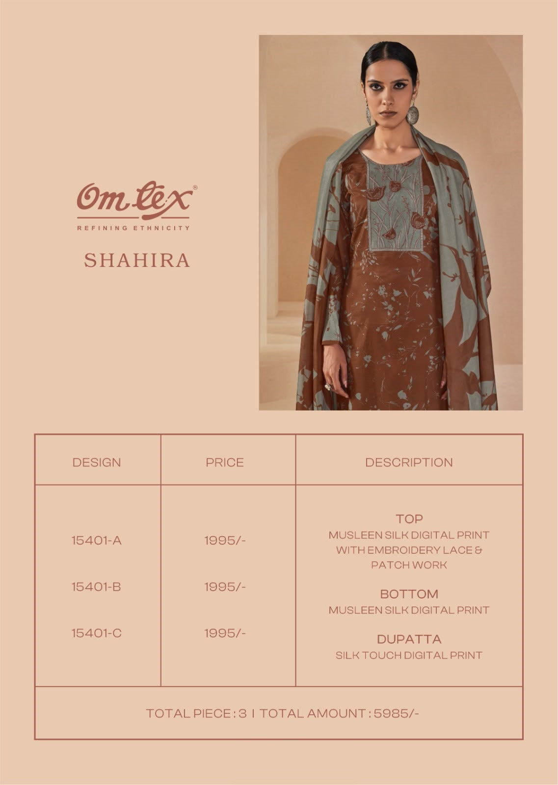 Shahira Omtex Muslin Silk Pant Style Suits Exporter