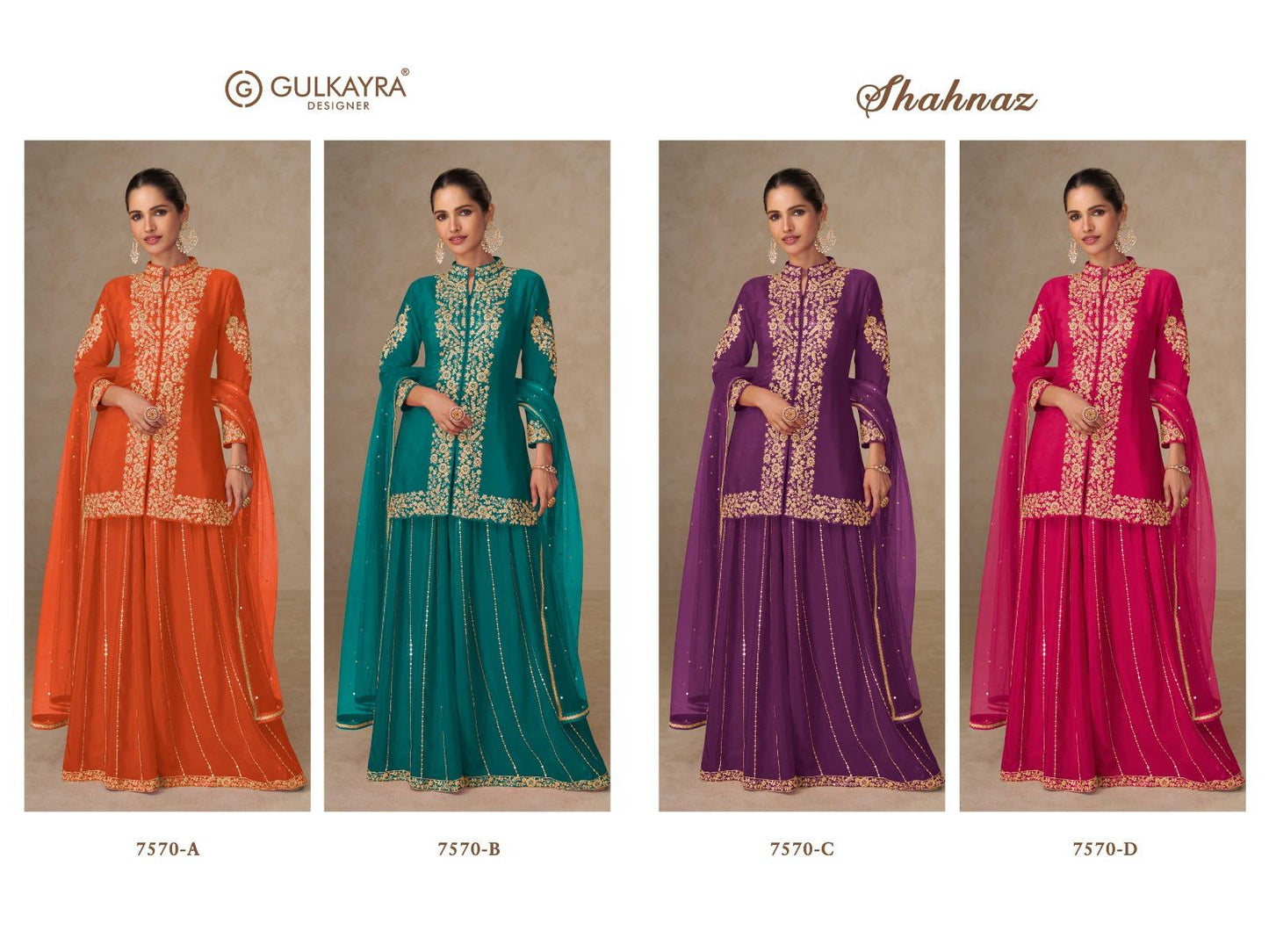 Shahnaz Gulkayra Designer Chinnon Readymade Plazzo Style Suits Exporter Ahmedabad